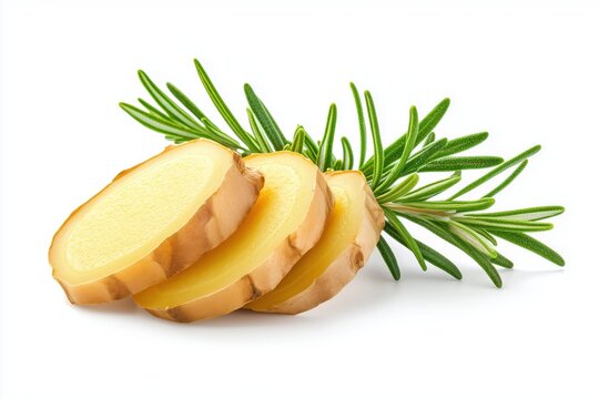 Slicing fresh ginger and rosemary kitchen food photography indoor close-up culinary ingredients