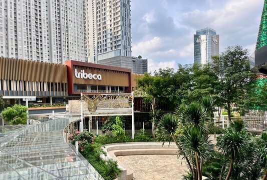 Jakarta, Indonesia - January 7th, 2025 - Tribeca Park Central Park Mall renovated building exterior isolated on horizontal outdoor environment background.
