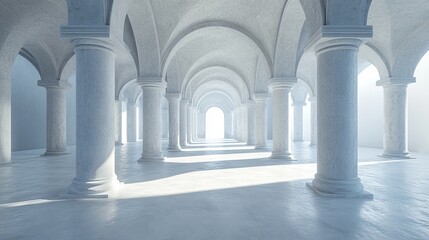 Light-filled classical hall with columns and arches.