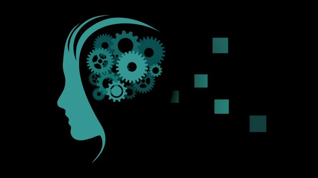 Concept of Artificial intelligence, AI. Interlocking gears and pixel creation