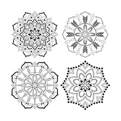 Set of Hand drawn mandala design. Easy Mandala Black and White Outline. Mandala for Coloring Pages 