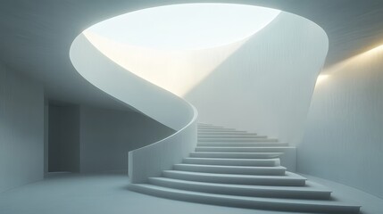 Fototapeta premium Modern minimalist white spiral staircase with skylight.