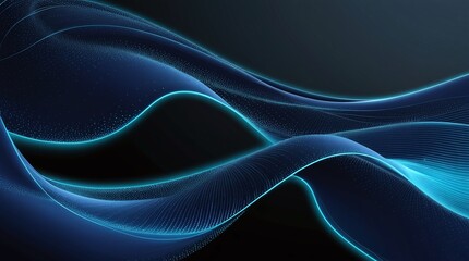 Abstract Blue Neon Light Waves and Dark Deep Blue Wave Background