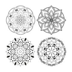 Set of Hand drawn mandala design. Easy Mandala Black and White Outline. Mandala for Coloring Pages 