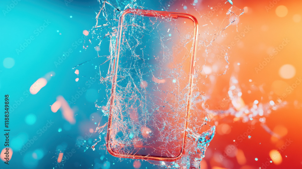 Poster bully, a cracked phone screen displaying distorted messages in high fidelity, suitable for tech, rep