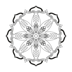 Hand drawn mandala design. Easy Mandala Black and White Outline. Mandala for Coloring Pages