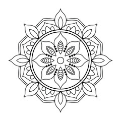 Hand drawn mandala design. Easy Mandala Black and White Outline. Mandala for Coloring Pages