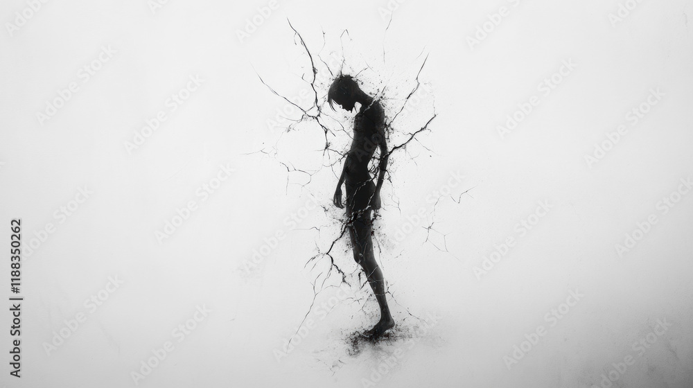 Poster bully, a high-fidelity image of a cracked windowpane displaying a faint reflection, perfect for arti