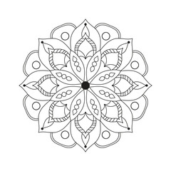 Hand drawn mandala design. Easy Mandala Black and White Outline. Mandala for Coloring Pages