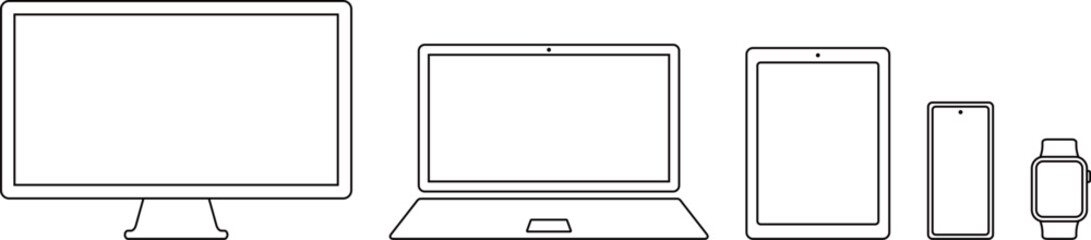 Obraz premium シンプルなデバイスのアイコンセット 線画