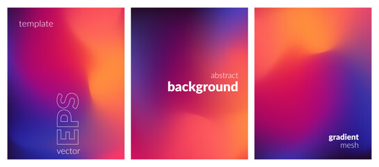 Abstract liquid background set. Vibrant color blend. Blurred fluid colors. Gradient mesh. Modern design template for posters, ad banners, brochures, flyers, covers, websites. EPS vector image