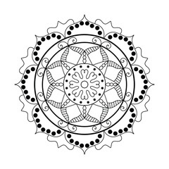 Hand drawn mandala design. Easy Mandala Black and White Outline. Mandala for Coloring Pages