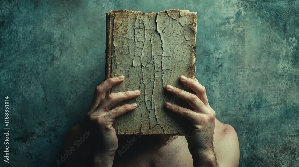 Poster bully, a high-fidelity image of a figure hiding behind a cracked notebook, showcasing intricate deta