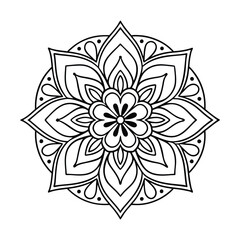 Hand drawn mandala design. Easy Mandala Black and White Outline. Mandala for Coloring Pages