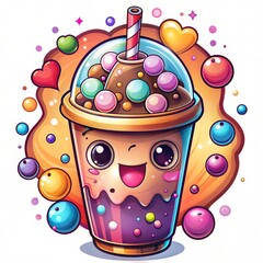 Playful Chibi Style Bubble with Pink and Purple Gradient Liquid