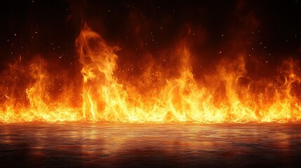 A vivid depiction of flames rising against a dark backdrop, creating a dramatic and intense atmosphere.