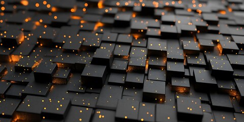 Fototapeta premium Abstract dark cubes glow; digital background; technology concept