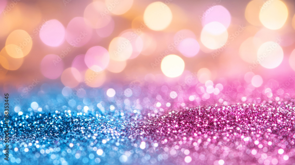 Poster sparkling glitter background with colorful bokeh in soft pastel tones for creative projects