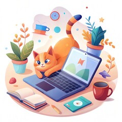 Adorable Orange Cat on Laptop