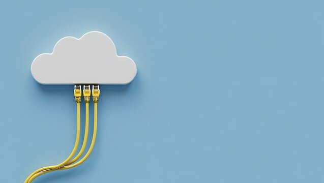 cloud computing, Ethernet cables,Cloud Computing and Network Connectivity Digital Illustration, data storage, network connectivity, Copy space.	