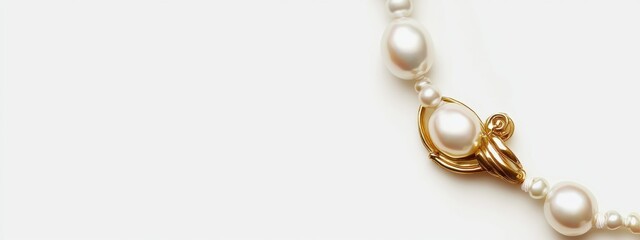 Elegant pearl necklace with gold clasp on seamless white, showcasing luxury and sophistication in timeless jewelry design