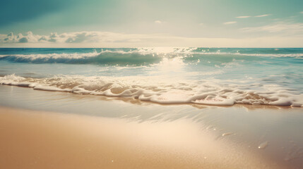 Fototapeta premium a beach with waves and a bright sun