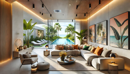 A modern living room with a view of the sea
A resting space in harmony with nature
A lounge with tropical charm
The aesthetics of sophisticated indoor-outdoor connection