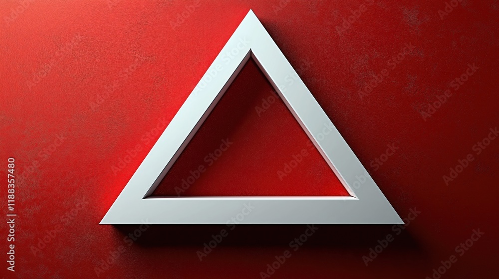 Aufkleber stylish white three-dimensional triangle shape against deep red background. modern design element wi
