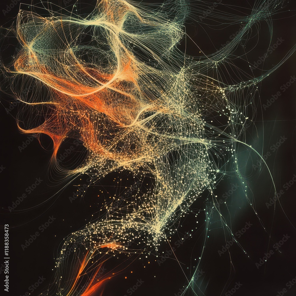 Aufkleber an abstract visual representation of memories forming in the mind, with interconnected lines and dot