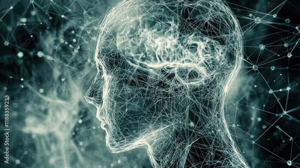 Aufkleber an abstract visual representation of memories forming in the mind, with interconnected lines and dot