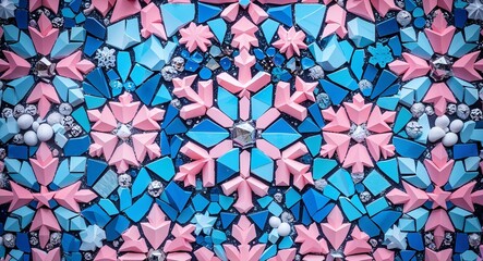 Pastel blue and pink snowflake mosaic winter abstract