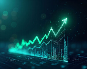 Naklejka premium Green Digital Growth Chart Indicating Positive Economic Trends