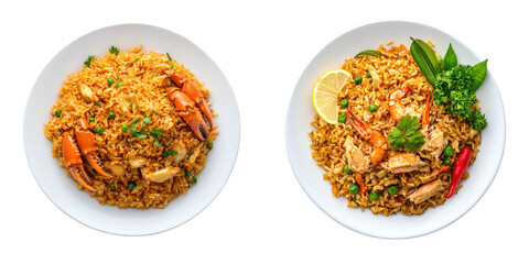 Delicious Thai crab fried rice served with seafood, herbs, and spices