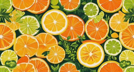Obraz premium Sunny citrus slices in orange yellow and green patterns