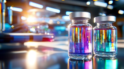 Innovative laboratory experiment science lab glass vials bright light