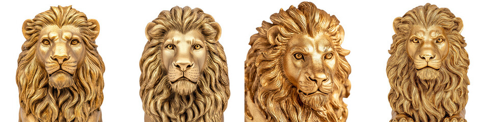 A collection of exquisitely crafted golden lion statues showcasing the regal and powerful presence of the king of the animal kingdom  These ornate detailed sculptures embody the grandeur strength