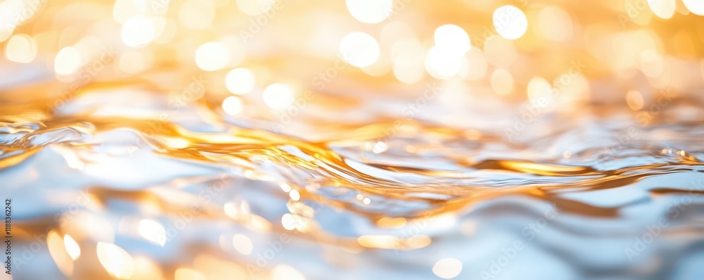 Poster soft golden hues reflecting on rippling water, creating a sense of calm with dreamy light bokeh danc