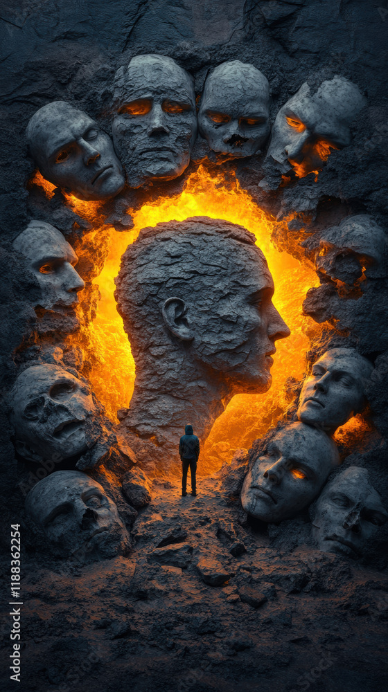 Poster bully, a small figure is depicted standing in a circle with a soft glow, created with high fidelity,