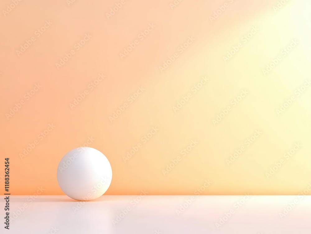 Poster minimalist gradient background with a single floating sphere, glowing softly in neutral monochromati