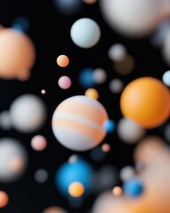 Naklejka premium Minimalist celestial objects like orbits and planets in dark, moody backdrops, cosmic minimalism aesthetic