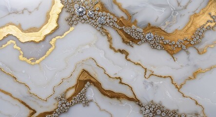 White Marble with Gold Streaks and Diamond Dust Accents