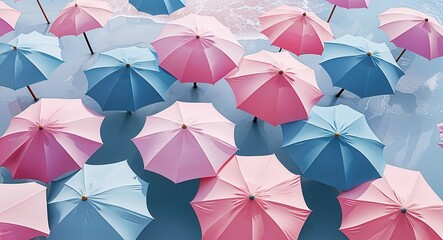 Abstract pastel beach umbrellas in soft pinks and blues