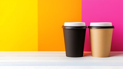 Coffee cups displayed against colorful background modern design studio