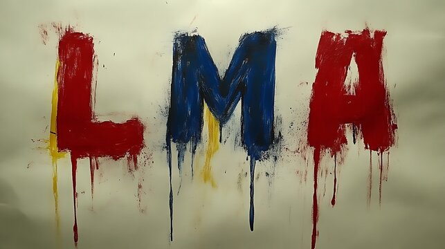Abstract Painting Depicting LMA Letters in Red Blue and Yellow