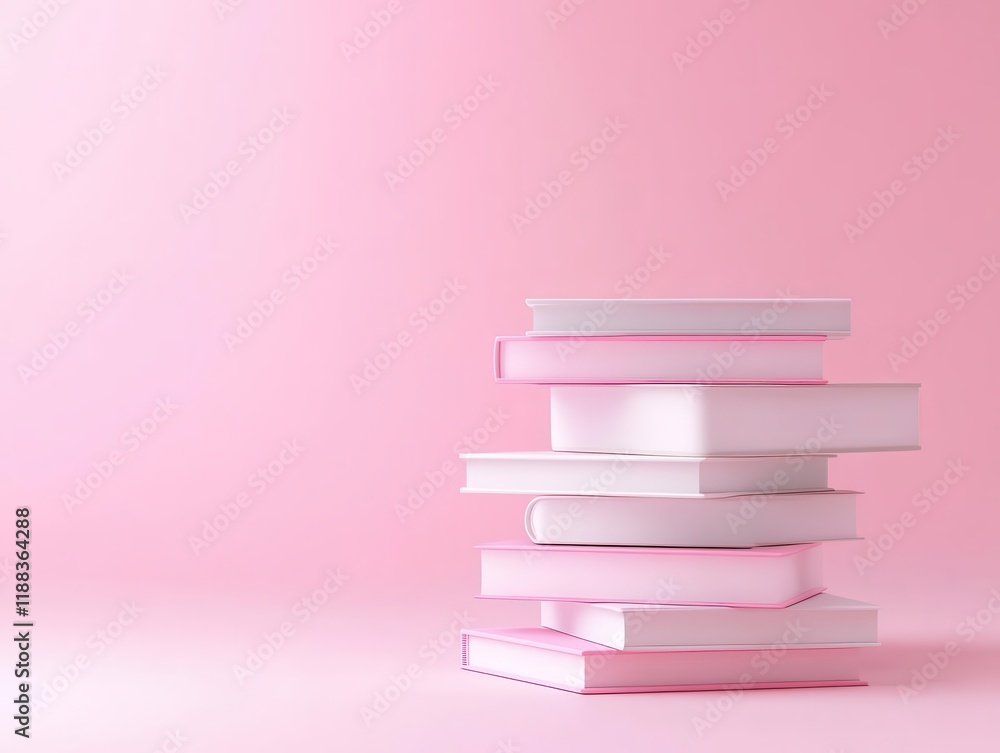 Poster floating books in a surreal minimalist environment, soft light with gradient background tones create