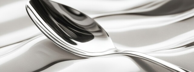 Shiny Spoon on Smooth Fabric Close up Still Life Photography