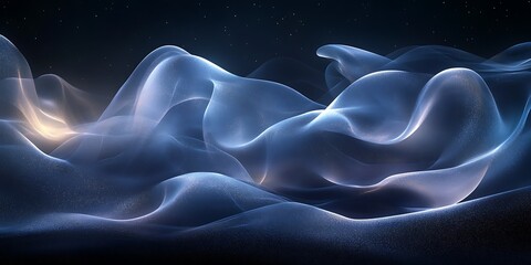 Obraz premium Abstract blue waves, night sky background, digital art, website header