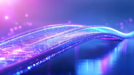 Gardinen futuristic neon bridge, abstract tech background - neon and vibrant. © terat