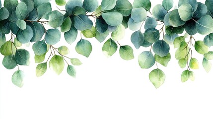 A watercolor illustration of green leaves arranged along the top, creating a natural and fresh aesthetic.