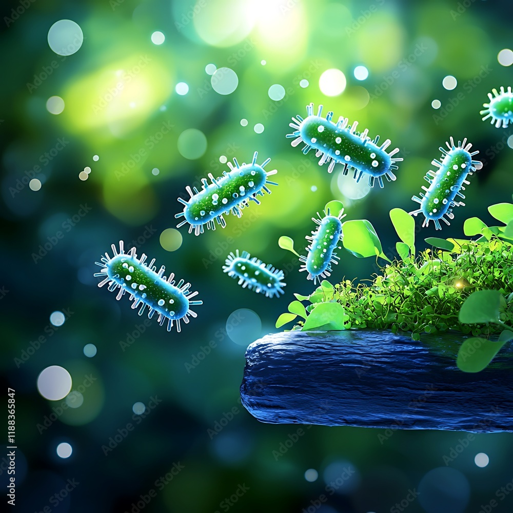 Poster microbial activity in lush green environment nature science macro view